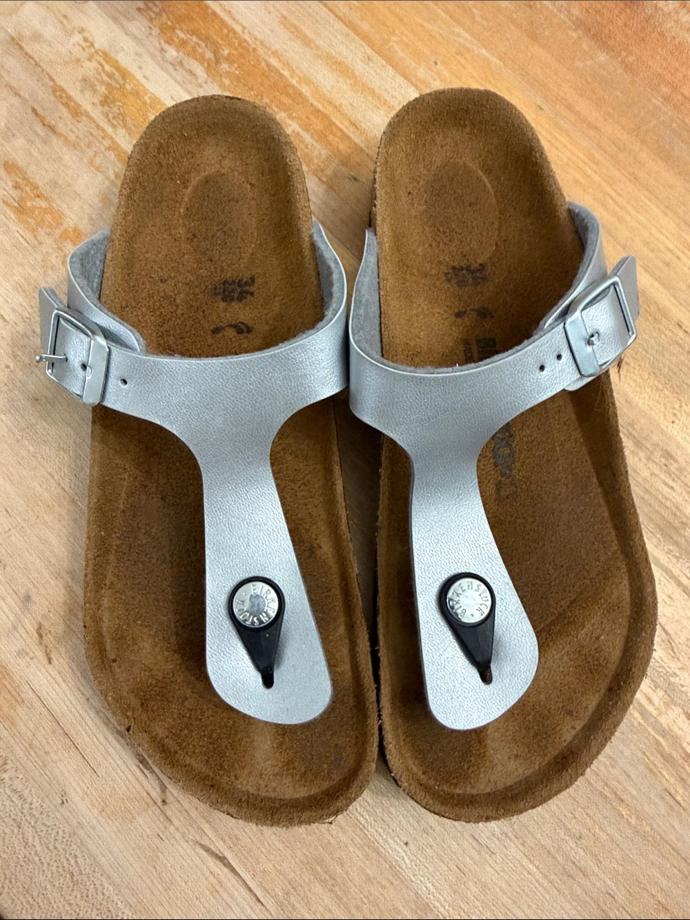 Silver Leather T-Strap birkenstock Sandals